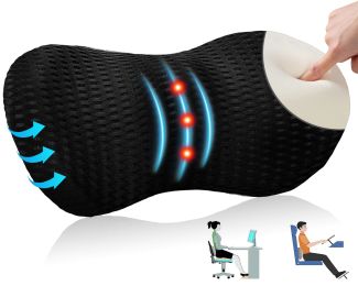 Lumbar Support Pillow For Office Chair Memory Foam Back Support Pillow For Car Office Computer Chair Recliner Back Cushion For Lower Back Pain Re (Color: Black)