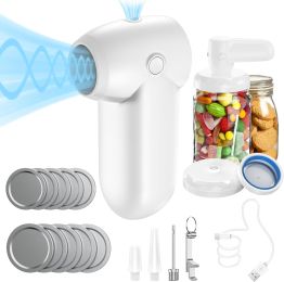 Mason Jar Vacuum Sealer Kit Portable Cordless Electric Mason Jar Vacuum Sealing Machine Food Preservation Seal Clip (Color: WHITE)
